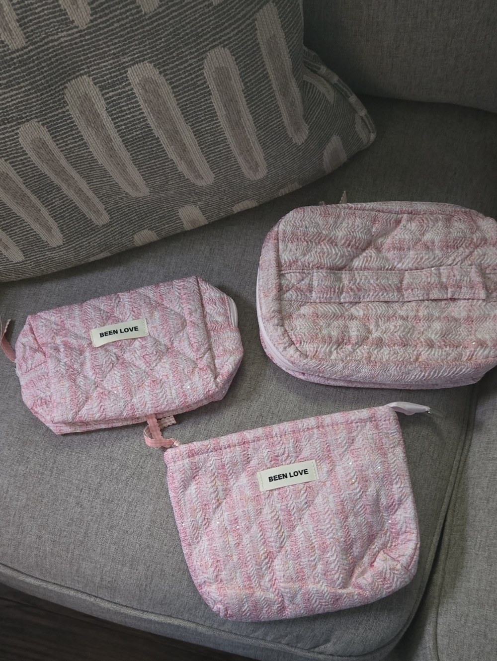 Pink Quilted Pouch Set